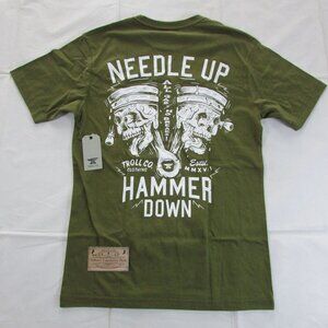 Troll Co Men's SM Short Sleeve Hammer Twins Graphic T-Shirt Military Green